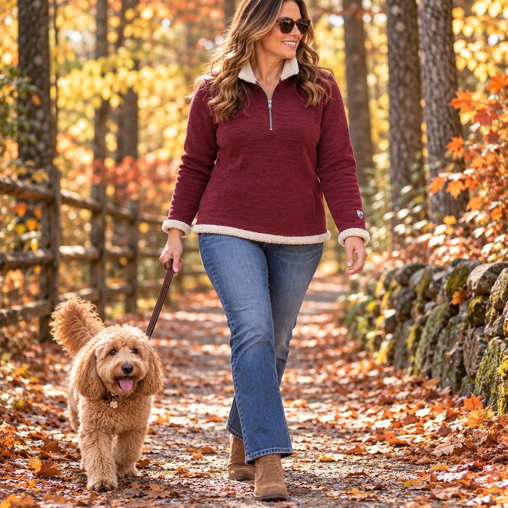 KUHL Womens Large Burgundy 1/4 Zip Fleece Pullover Sherpa Trim 4210 Hiking